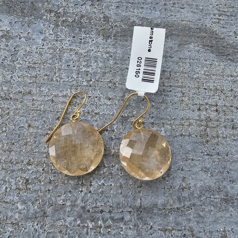 Elegant Rutilated Quartz And Solid 18k Yellow Gold Drop Earrings - Picture 5 of 12